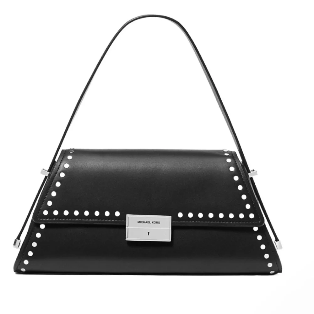 MICHAEL KORS ~ Black Ludlow Bag Silver Rivet Accents Magnetic Closure Boss Babe - Picture 8 of 10